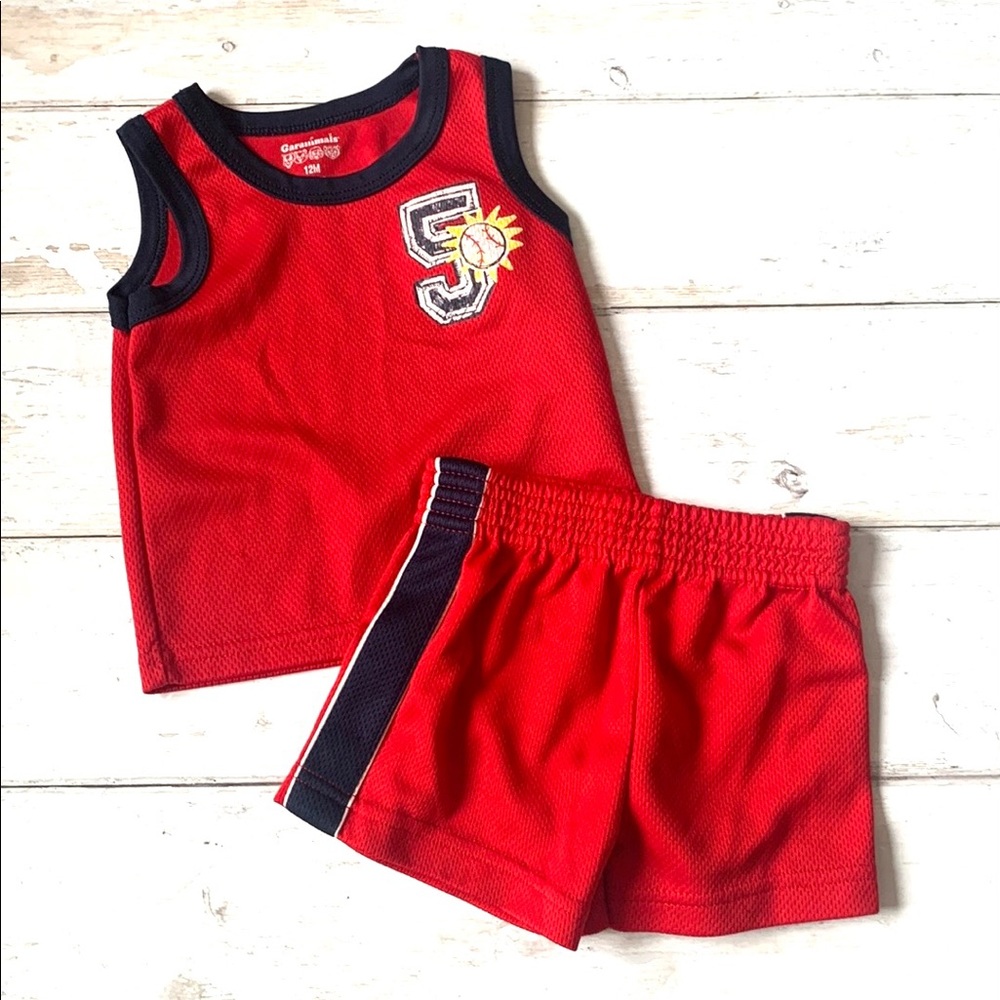 Boys 12m Athletic Outfit Red Shorts Tank Top Shirt Baby Toddler Kids Summer